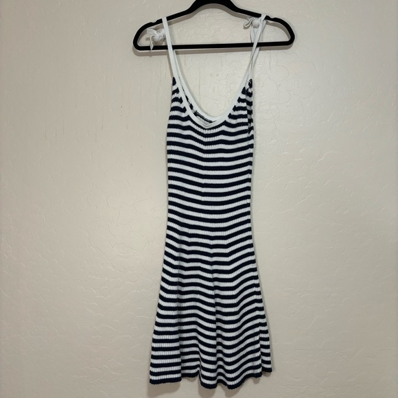 Aerie Blue and White Striped Knit Tie Strap Fit and Flare Tank Mini Dress Size M - Picture 10 of 14